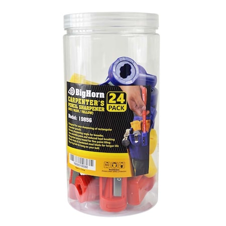 Big Horn Carpenter's Pencil Sharpener Jar (RED / BLUE / YELLOW) 24pcs / Jar 19856